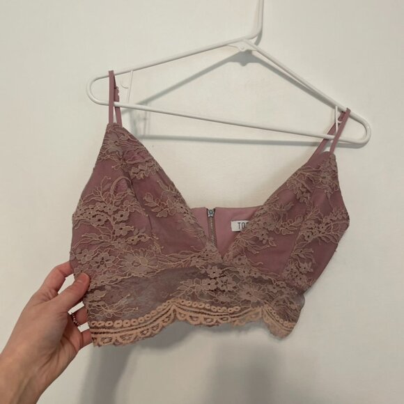 TOBI Lauren Lace Cropped Top Mauve Pink / Purple V-Neck Scalloped Hem Crop Top M - Picture 9 of 16